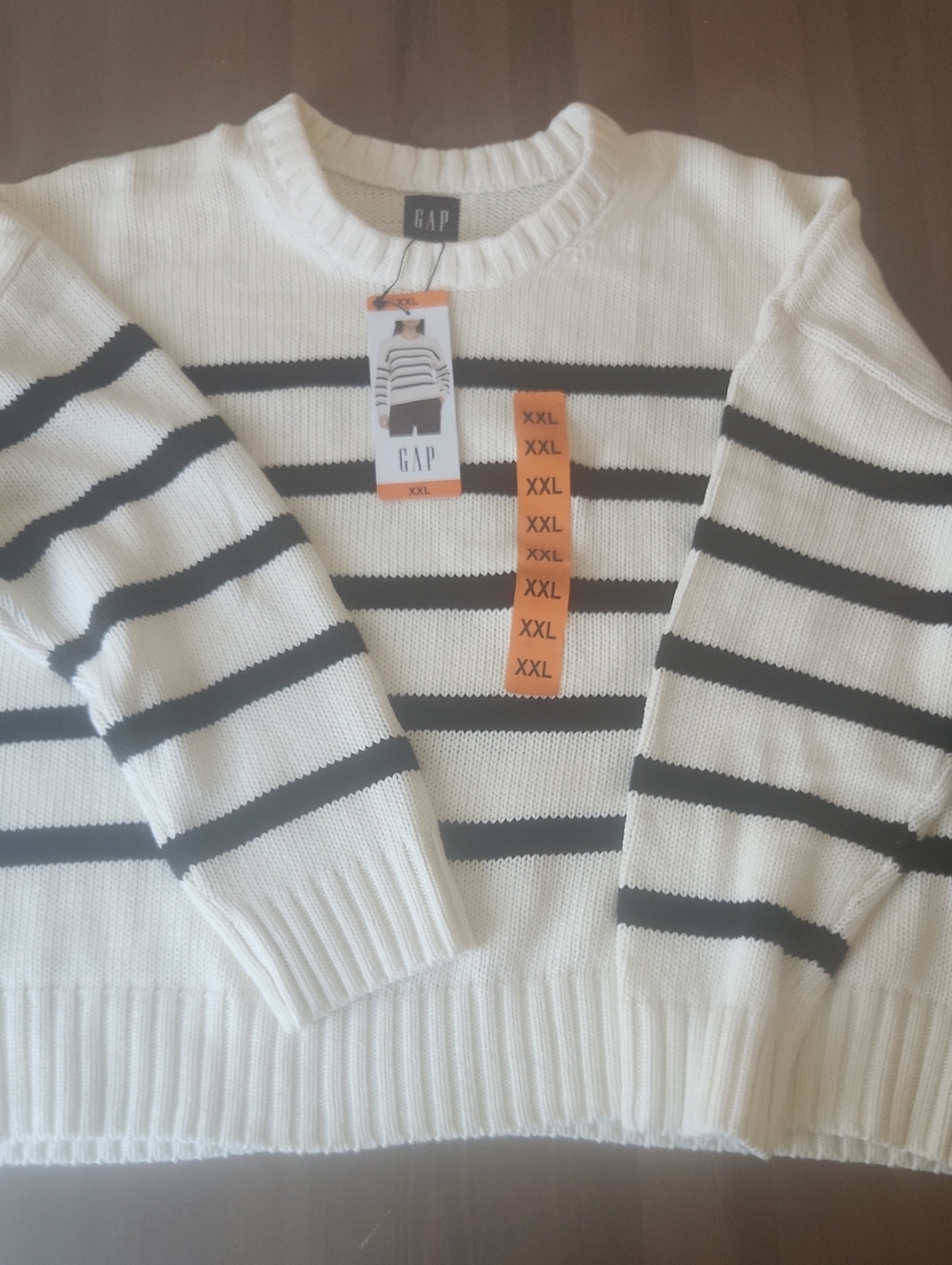 GAP Womens White Crewneck Sweater with Black Stripes
